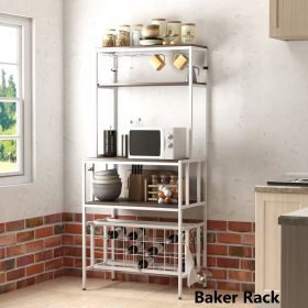 TOPMAX Updated Industrial Modern 5-Tier Baker Rack; Freestanding Bar Wine Rack Table with Glass&amp; Cup Holders&amp;Hooks; Dark Brown