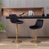 Set of 2 Bar Stools; with Chrome Footrest and Base Swivel Height Adjustable Mechanical Lifting Velvet + Golden Leg Simple Bar Stool-black