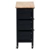76*37*84cm Three Drawers Three Layers Bronze Color Handle Rubber Wood Log Color Table Top Black Spray Paint Dining Car