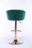 Set of 2 Bar Stools; with Chrome Footrest and Base Swivel Height Adjustable Mechanical Lifting Velvet + Golden Leg Simple Bar Stool-Green