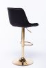 Set of 2 Bar Stools; with Chrome Footrest and Base Swivel Height Adjustable Mechanical Lifting Velvet + Golden Leg Simple Bar Stool-black