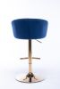 Set of 2 Bar Stools; with Chrome Footrest and Base Swivel Height Adjustable Mechanical Lifting Velvet + Golden Leg Simple Bar Stool-Navy
