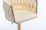 Set of 2 Bar Stools; with Chrome Footrest and Base Swivel Height Adjustable Mechanical Lifting Velvet + Golden Leg Simple Bar Stoo; Ivory
