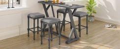 TOPMAX Mid-century Counter Height 5-Piece Dining Set; Wood Console Table with Trestle Legs and 4 Stools for Small Places; Gray