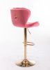 Set of 2 Bar Stools; with Chrome Footrest and Base Swivel Height Adjustable Mechanical Lifting Velvet + Golden Leg Simple Bar Stool-pink