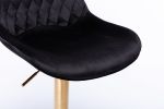 Set of 2 Bar Stools; with Chrome Footrest and Base Swivel Height Adjustable Mechanical Lifting Velvet + Golden Leg Simple Bar Stool-black