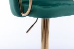 Set of 2 Bar Stools; with Chrome Footrest and Base Swivel Height Adjustable Mechanical Lifting Velvet + Golden Leg Simple Bar Stool-Green