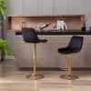 Set of 2 Bar Stools; with Chrome Footrest and Base Swivel Height Adjustable Mechanical Lifting Velvet + Golden Leg Simple Bar Stool-black