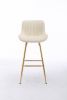 30 inch Set of 2 Bar Stools; with Chrome Footrest Velvet Fabric Counter Stool Golden Leg Simple High Bar Stool; CREAM