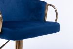 Set of 2 Bar Stools; with Chrome Footrest and Base Swivel Height Adjustable Mechanical Lifting Velvet + Golden Leg Simple Bar Stool-Navy