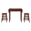 3 Piece Handcrafted Kitchen Island Breakfast Table Set; 2 Drawers; Rubberwood; Stools; Walnut Brown