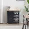 76*37*84cm Three Drawers Three Layers Bronze Color Handle Rubber Wood Log Color Table Top Black Spray Paint Dining Car